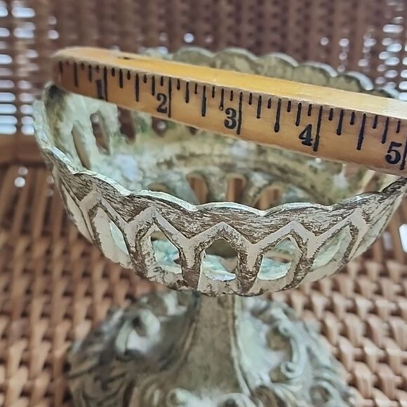 Vintage Distressed Metal Candleholder Cutwork Chalice with Felted Bottom - Picture 7 of 12